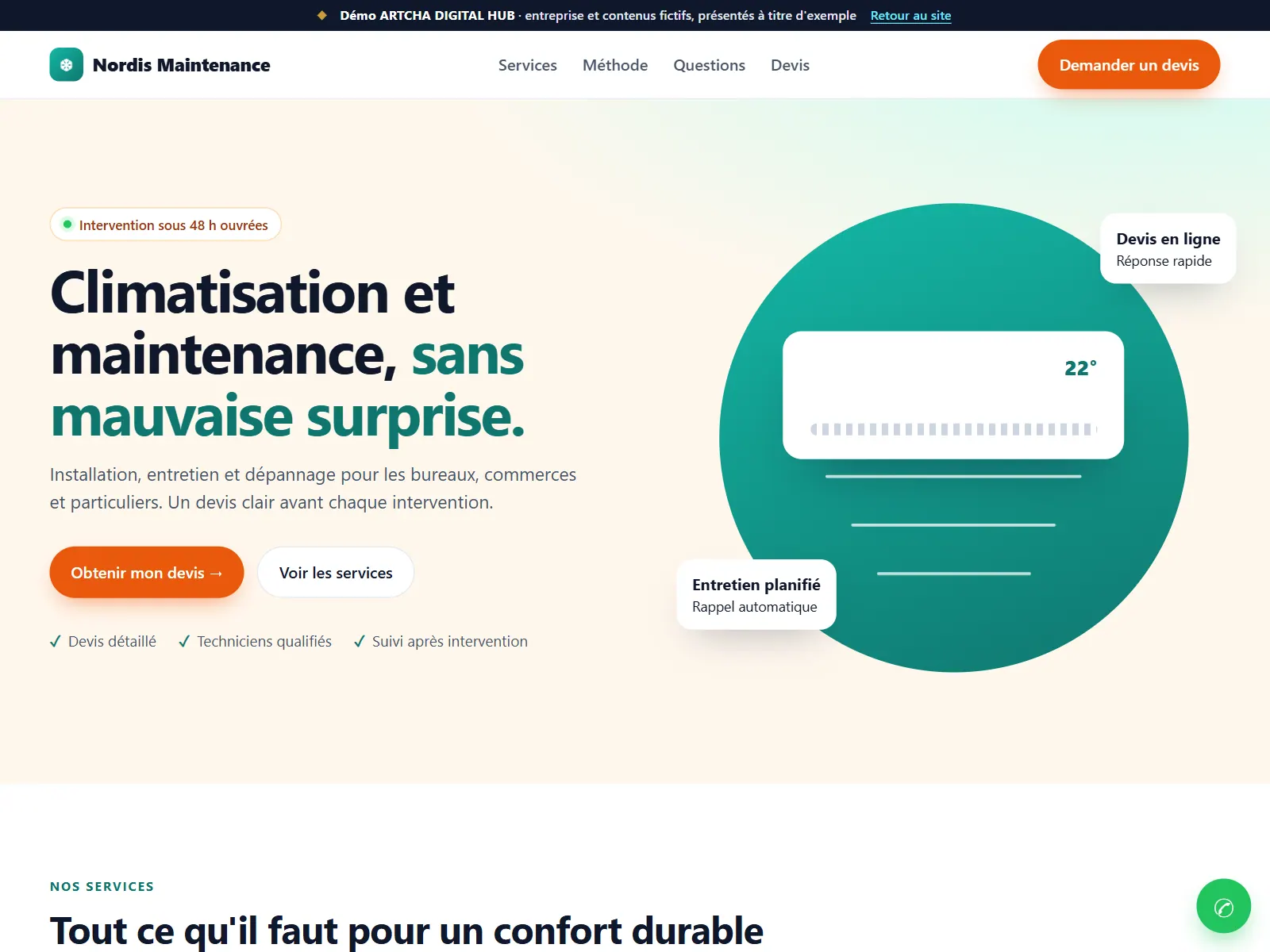 Demo screenshot: website of a fictional maintenance company