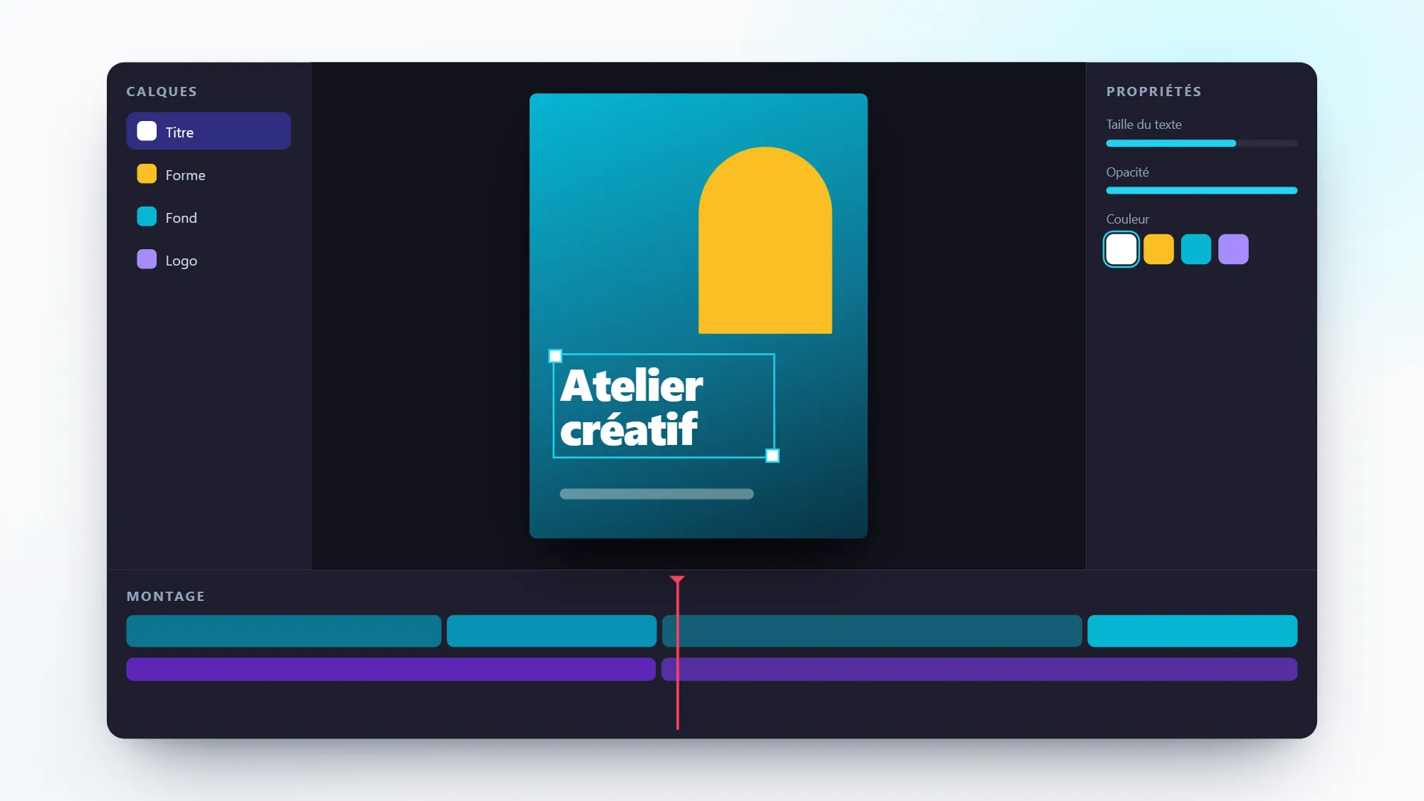 Illustration: design software with a poster in progress and a video editing timeline